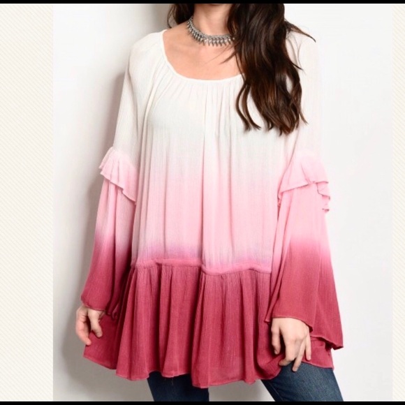 She and Sky Tops - Cleobell boho ombré oversized bell sleeve tunic
